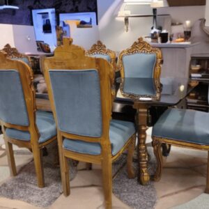 (SAMRAT) Solid Teak Wood Dining Set - Glass Top Table with 6 Chairs