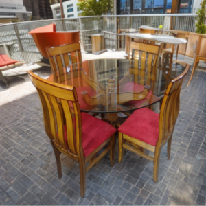 (SAMRAT) Solid Teak Wood Dining Set - Glass Top Table with 6 Chairs