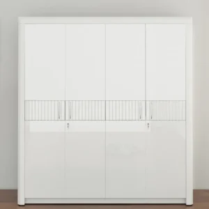 (KOSMO) Arctic 4 Door Wardrobe in High Gloss White Finish