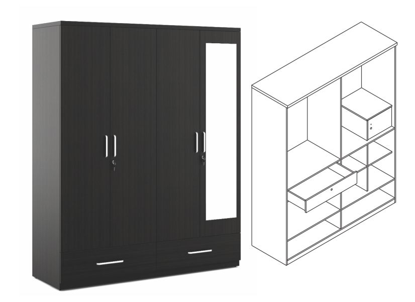 (KOSMO) RALPH 4 DOOR DRESSER WITHOUT MIRROR