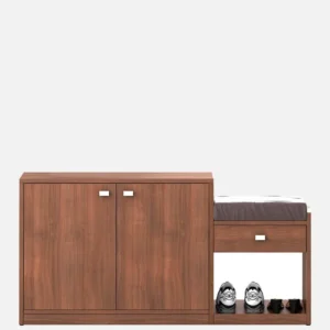 (KOSMO) Shoe Rack with Seating in Walnut Rigato Melamine Finish